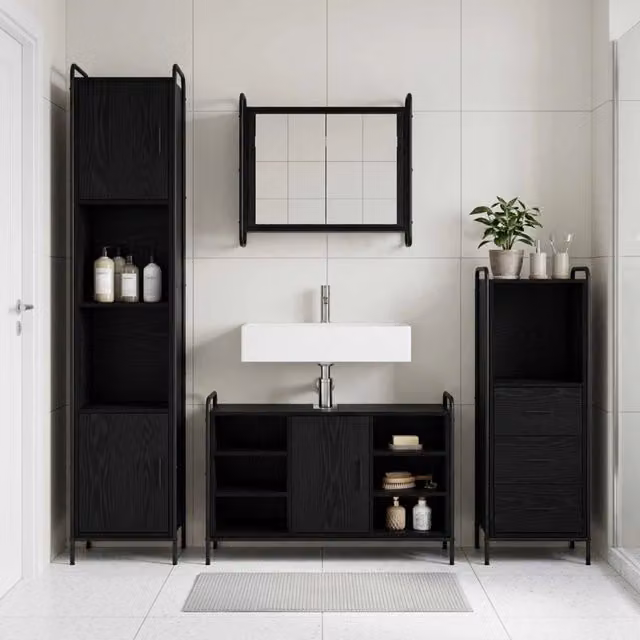 Set di Armadi da Bagno 3 pz Rovere Nero 40 x 36 x 109,5 cm 3444537