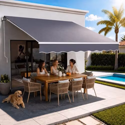 VEVOR Tenda da Sole Retrattile Manuale 350 x 300 cm da Esterno, Copertura Parasole, Materiale in Poliestere Impermeabile Colore Grigio, con Manovella, per Privati Negozi Ristoranti Bar Vetrine Cortili