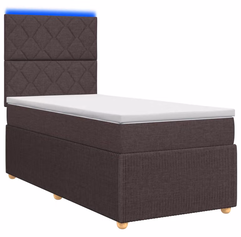Letto boxspring LED con materasso marrone scuro 90 x 190 cm Tessuto