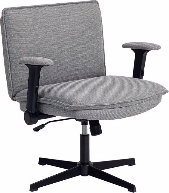 Sedia da ufficio girevole con braccioli ribaltabili e seduta in tessuto grigio, H 97 x L 120 x P 70 cm