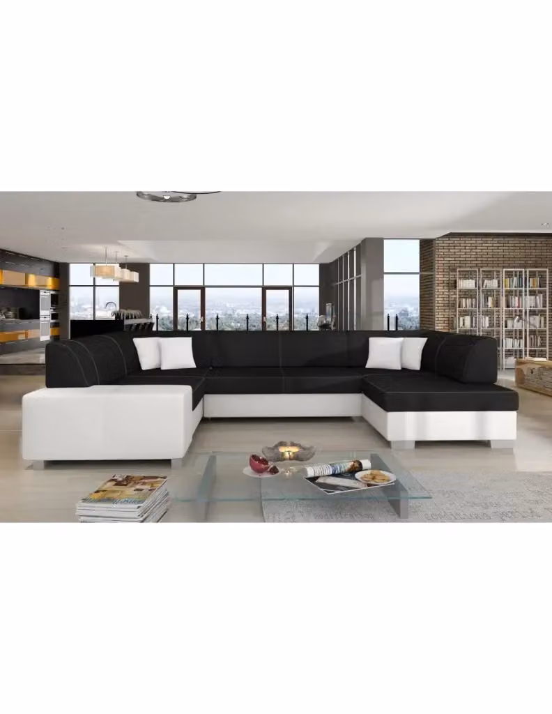 Divano panoramico a U HAVANA MEUBLORAMA convertibile 6 posti, Grigio scuro e Bianco, con funzione letto e contenitore, L/P/H: 322 x 176 x 204 cm – 2