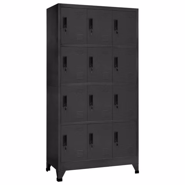 Armadio a casellari moderno per ufficio 90 x 45 x 180 cm con 12 ante chiudibili in acciaio antracite 02_0047026