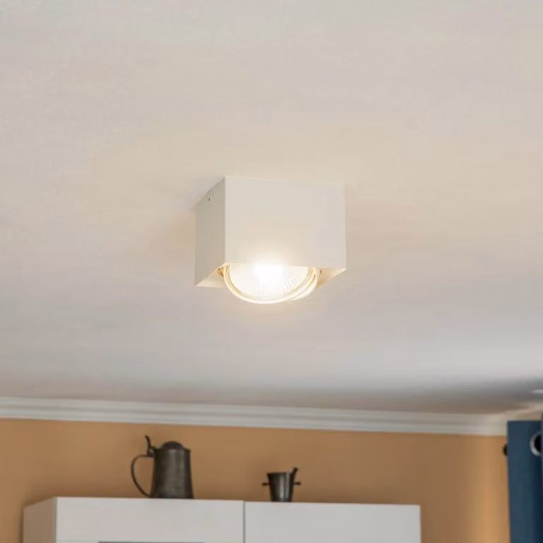 Faretto da soffitto Ronda, 1 luce, bianco Ronda Argon, dimmerabile, Bianco / Opale, Soggiorno / Sala da pranzo, Metallo, Moderno, Faretto alogeno