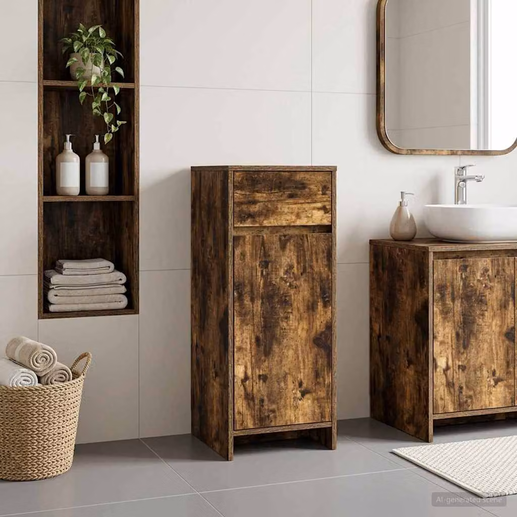 Mobile da bagno moderno vidaXL in legno Rovere Fumo con ante e cassetti L 35 cm, P 36,5 cm, H 85 cm