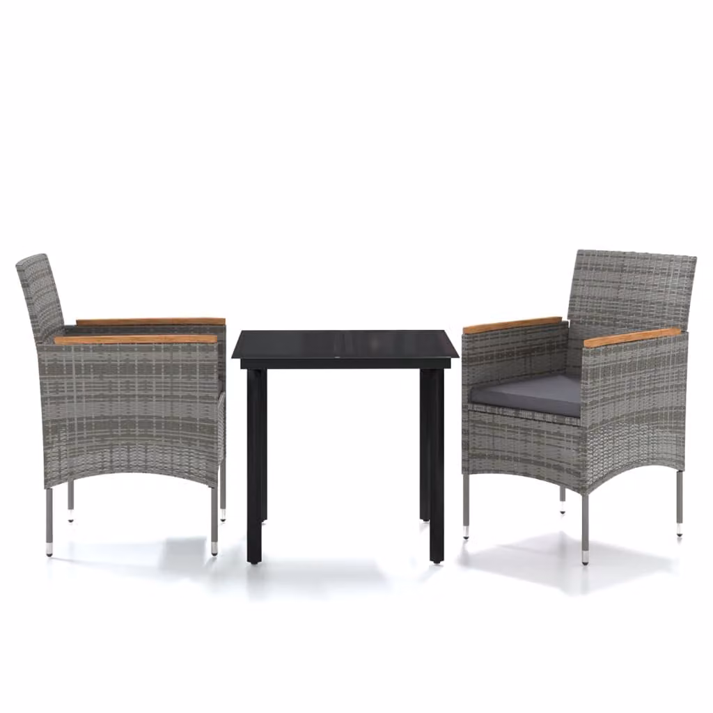Set da Pranzo da Giardino 3 pz con Cuscini Grigio e Nero