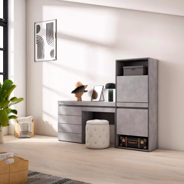 Scarpiera, 187x35x145cm, Camera da letto, Cassettiera, Tavolo da toeletta, grigio cemento RF3518