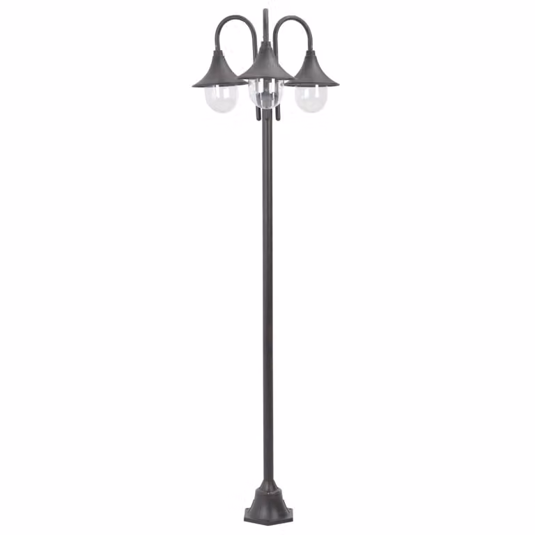 The Living Store Dissuasore da giardino E27 220 cm in alluminio a 3 lanterne bronzo