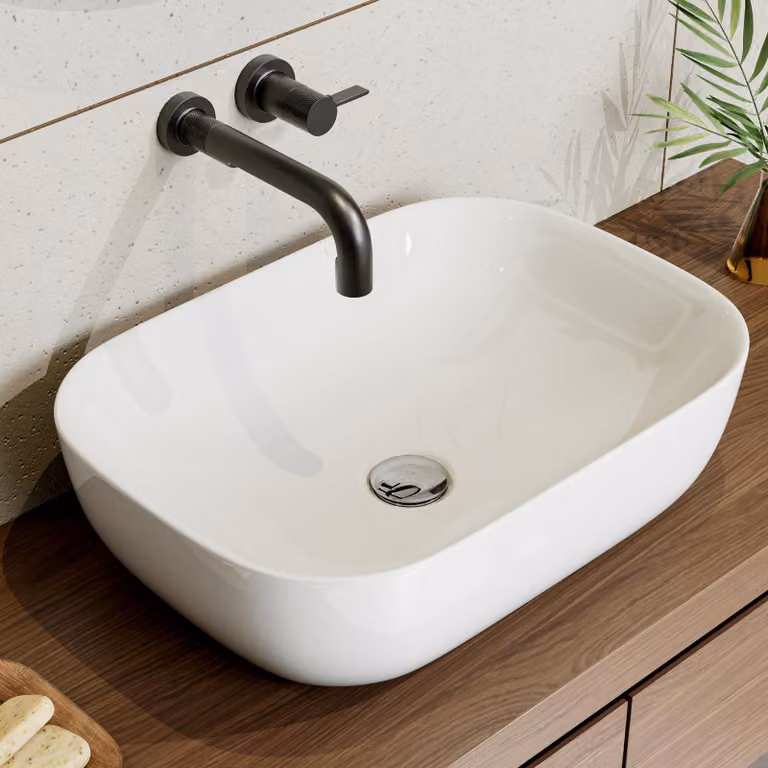 HOROW 46x33 cm Lavabo ovale da appoggio Lavabo in Vetroceramica Bagno Bianco Lavamano