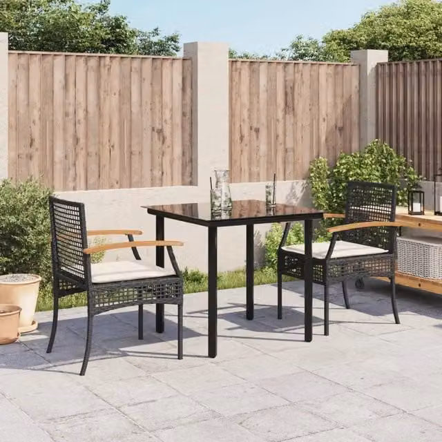 Set da pranzo da giardino moderno vidaXL in legno di acacia oliato con piano in vetro, 3 pezzi, bianco e nero