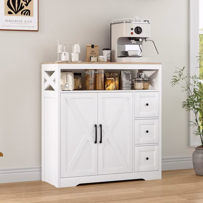Credenza con piano di lavoro, larghezza 100 cm, 3 cassetti, 2 ante, stile rustico, dimensioni 100x40x105 cm