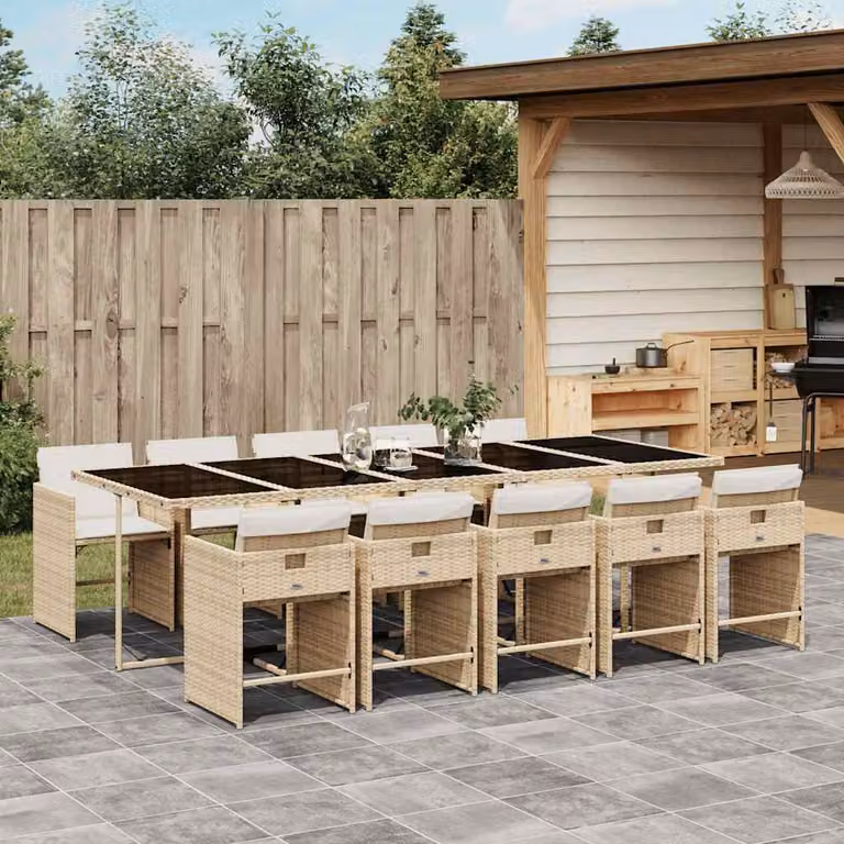 vidaXL Set da Pranzo da Giardino 11 pz in Polyrattan con Cuscini Beige e Piano in Vetro