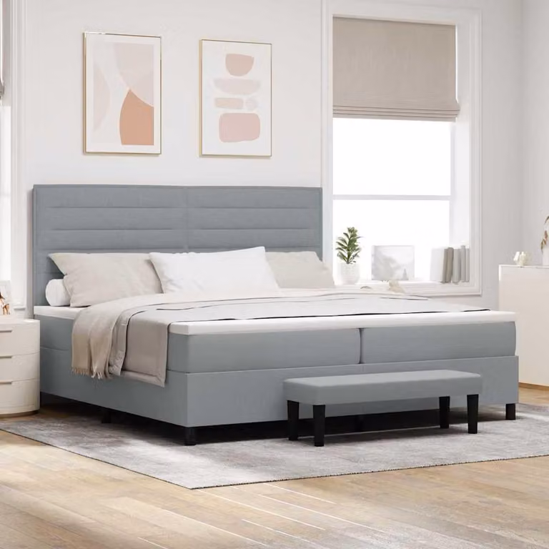 Maison Exclusive - Letto boxspring con testiera grigio chiaro 200 x 200 cm in tessuto