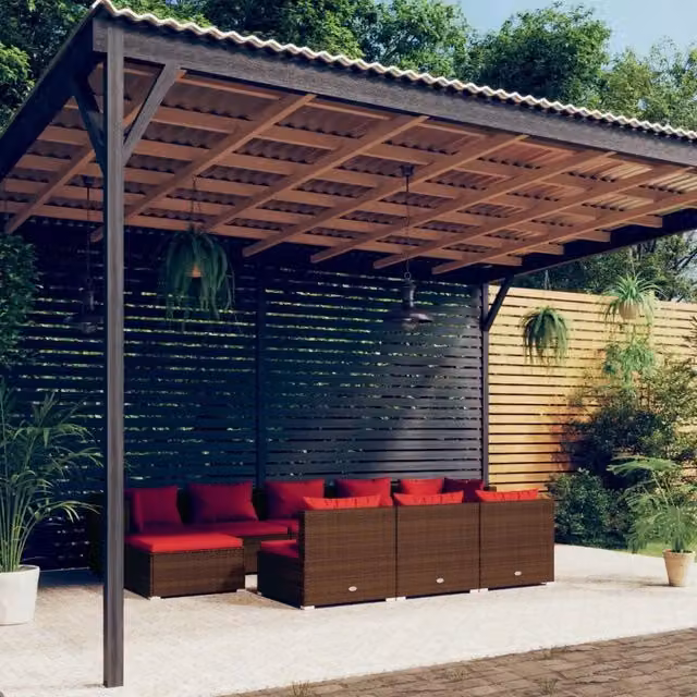 Set Divani da Giardino 10 pz con Cuscini in Polyrattan Marrone 3102019