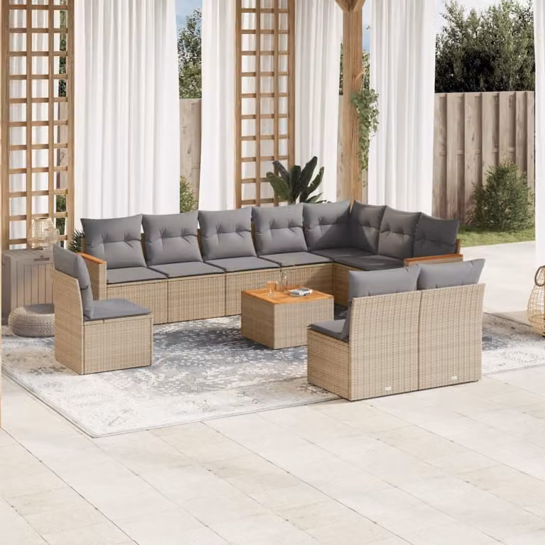 Maison Exclusive - Set Divani da Giardino 11 pz con Cuscini Beige in Polyrattan