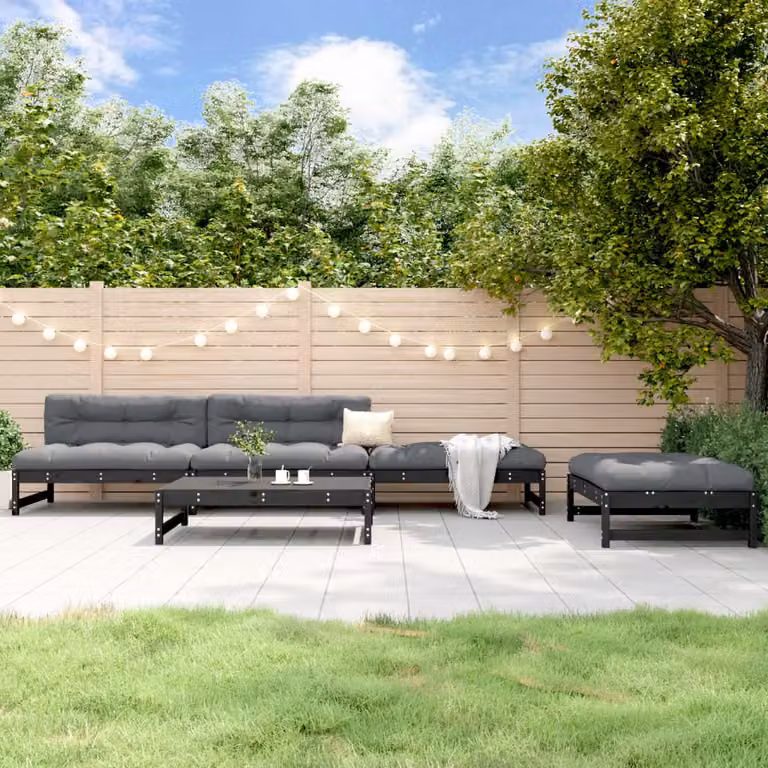 Set Salotto da Giardino vidaXL in Legno di Pino con Cuscini Grigio e Nero