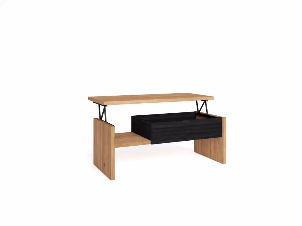 Tavolino da caffè sollevabile SKRAUT HOME moderno in legno e metallo, colore rovere e nero, L: 110 cm, P: 45 cm, H: 50 cm – 2