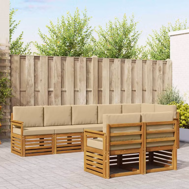 Set di divani da esterno vidaXL 8 pz in legno di acacia con cuscini beige e marrone