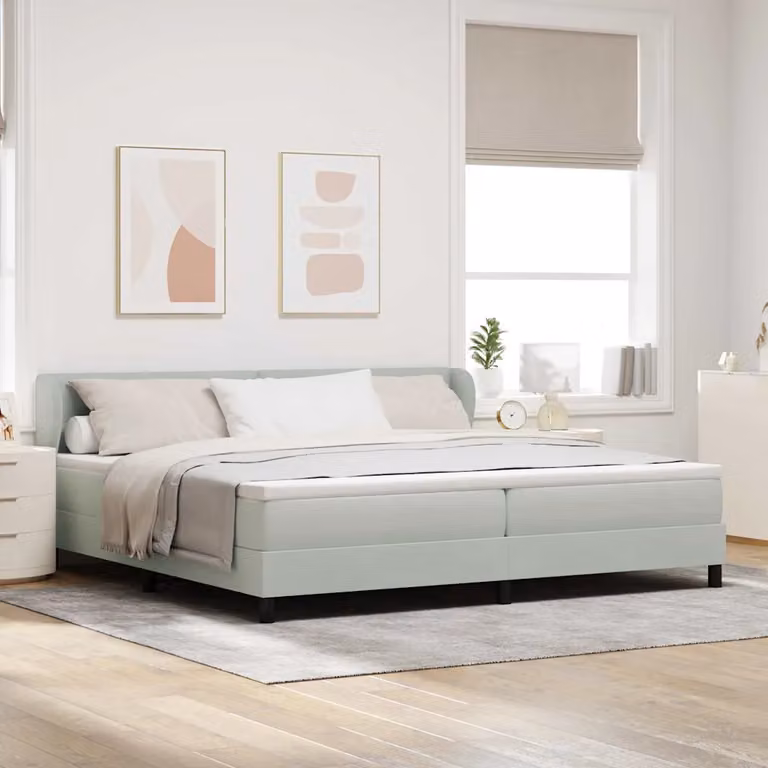 Letto a molle con testiera vidaXL in velluto grigio, L/P: 200 x 200 cm