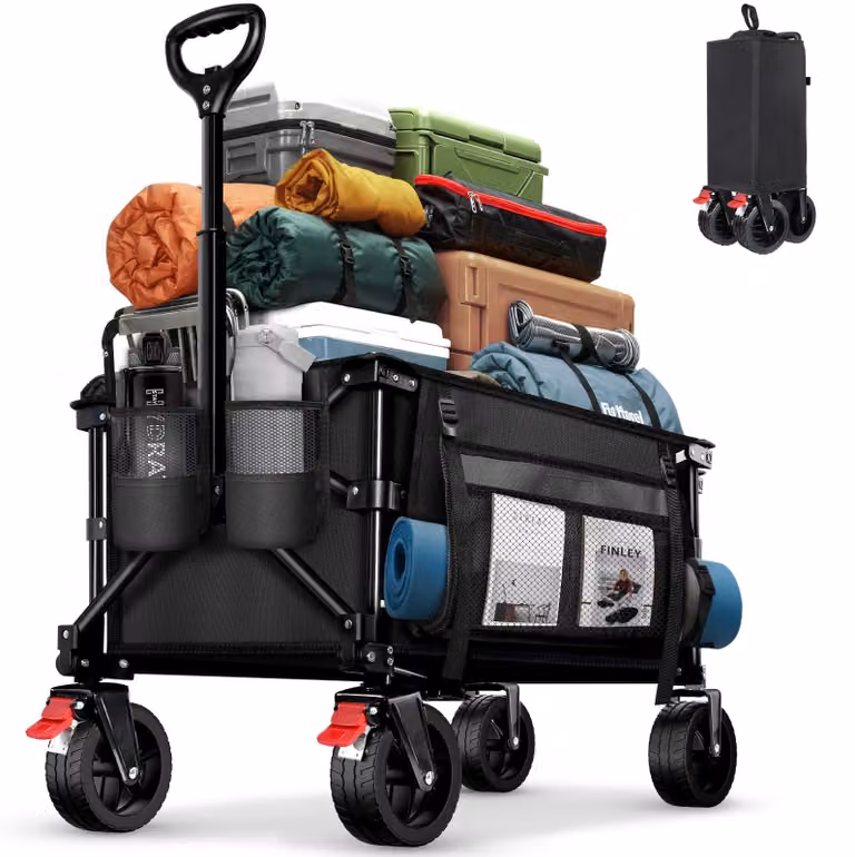 Carrello pieghevole, adatto a tutti i terreni, capacità 130 litri, con tasche laterali