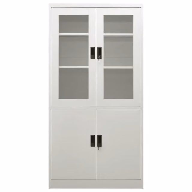 Mobile da ufficio moderno vidaXL con ante in vetro e serratura, grigio e bianco, L/P/H: 90 x 40 x 180 cm
