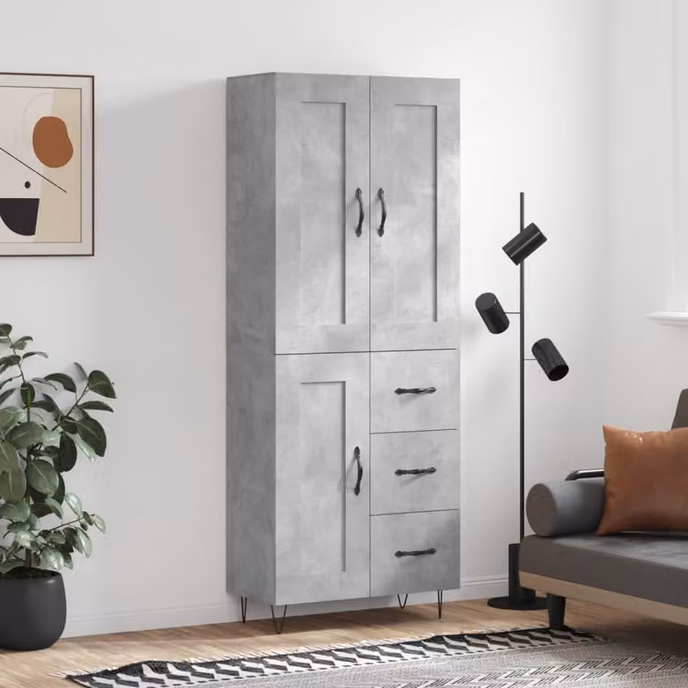 Credenza moderna vidaXL in legno multistrato e metallo, Grigio Cemento, L: 69,5 cm, P: 34 cm, H: 180 cm