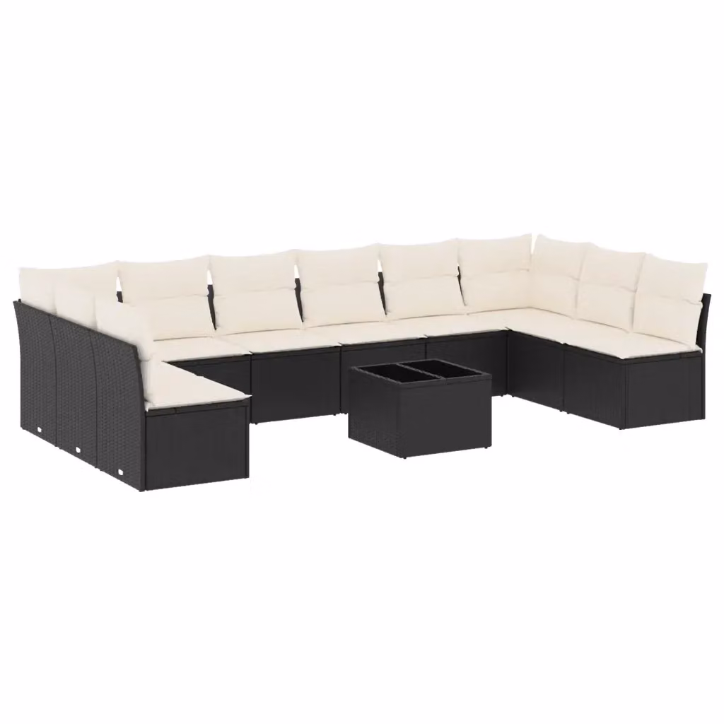 vidaXL Set Divani da Giardino 11 pz in Polyrattan Nero con Cuscini e Tavolino da Esterno a Forma di L – 2