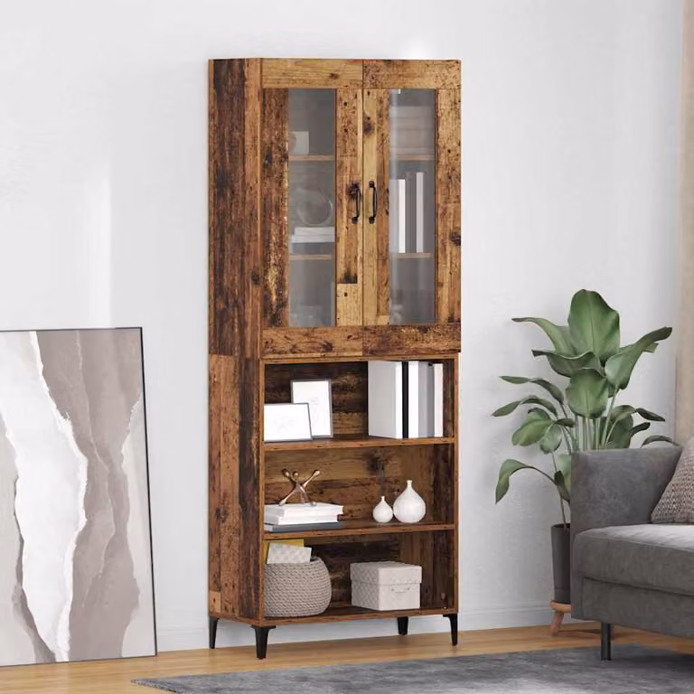 Credenza moderna vidaXL in legno e MDF marrone con ante in vetro per soggiorno L: 69,5 cm, P: 34 cm, H: 180 cm