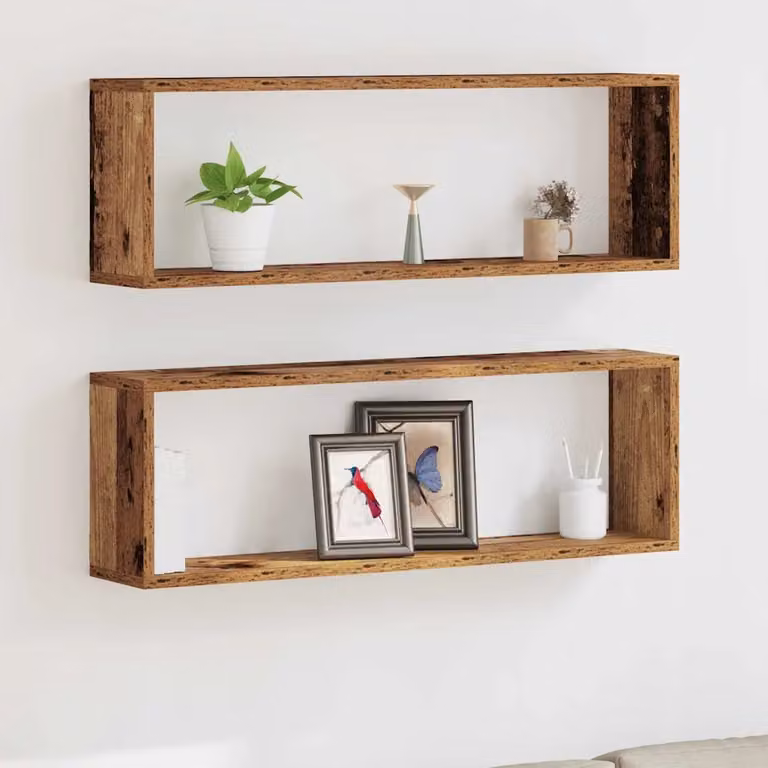 Set di 2 scaffali da parete vidaXL in legno effetto vecchio marrone L: 80 cm, P: 15 cm, H: 26 cm