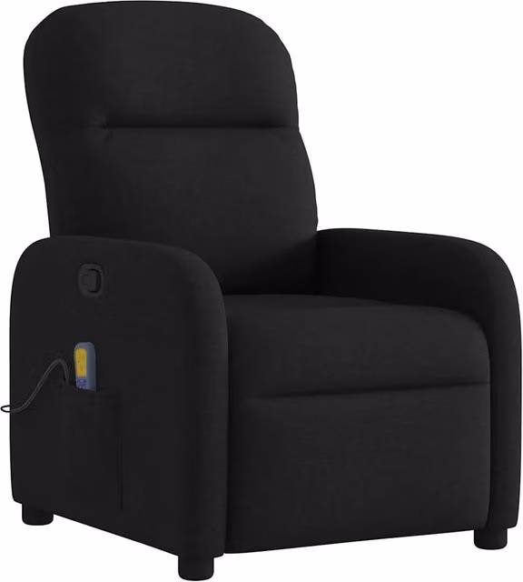 Poltrona Relax Reclinabile Moderna in Tessuto Nero con Braccioli e Struttura in Metallo e Legno