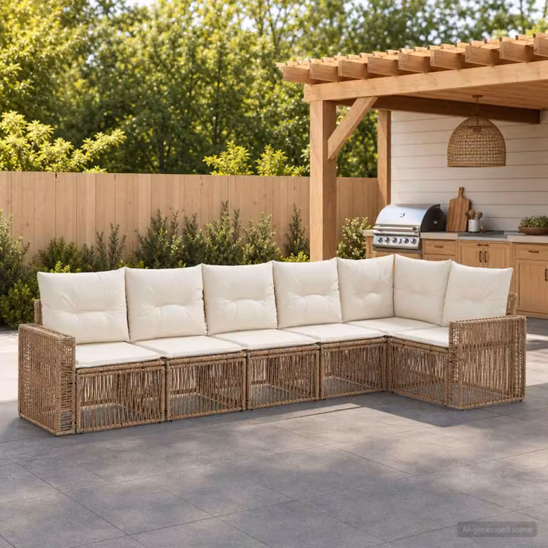 vidaXL Set Divano da Giardino 6 pz Beige e Bianco Crema polyrattan