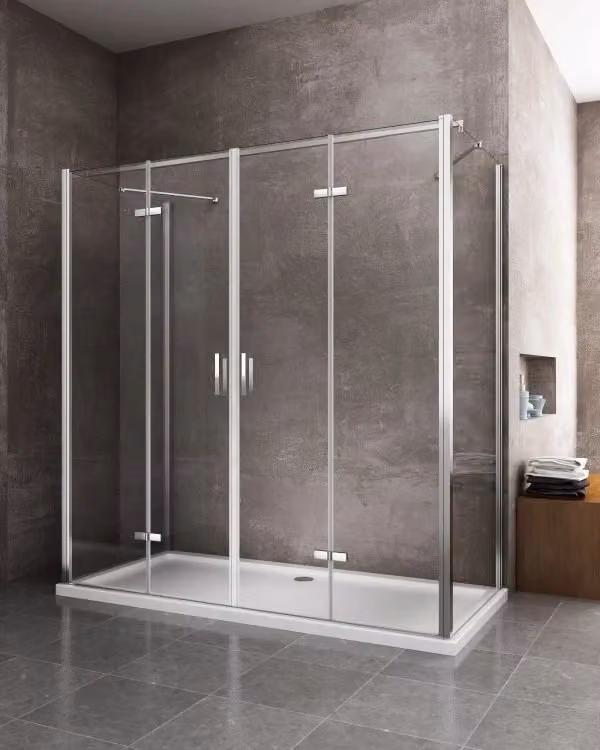 Box doccia GIORGYSHOP a 3 lati con apertura a libro pieghevole, forma rettangolare, vetro trasparente e profili silver, L: 138,5-142 cm, P: 77,5-80 cm, H: 190 cm – 2