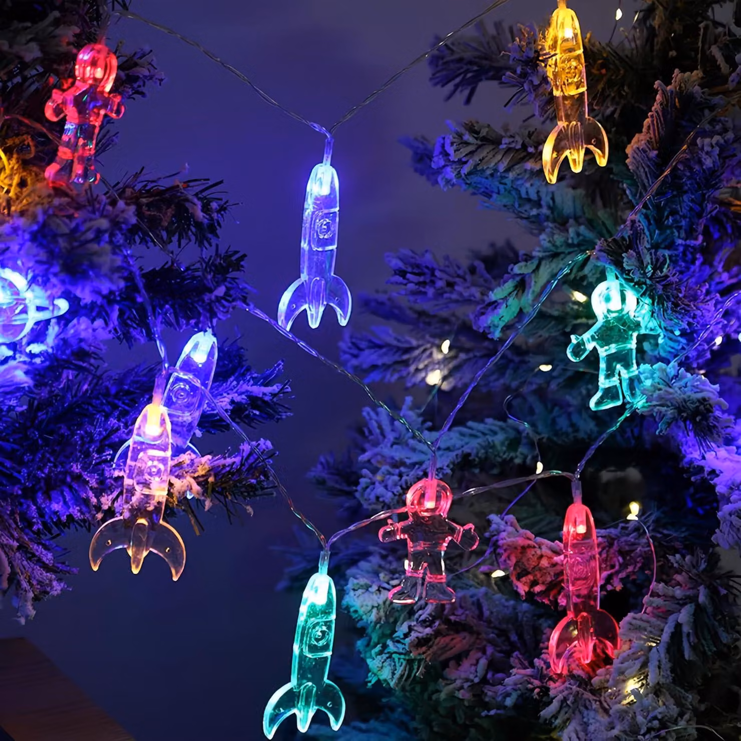 Catena luminosa da esterno, a forma di razzo, 3 metri, 20 LED, impermeabile, ideale per il giardino
