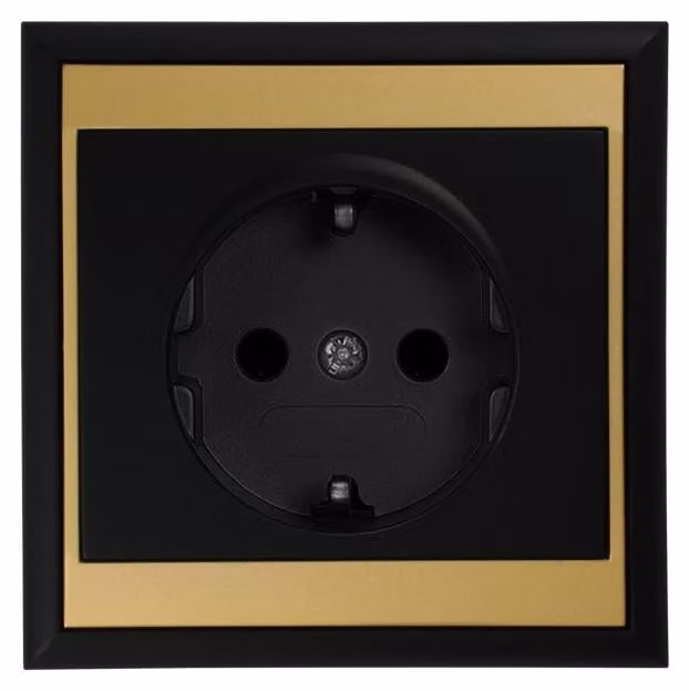 Presa semplice incassata ORNO LUNA OR-OE-7605(GS)/BC, Schuko, 2P+E, 16A, 250V, IP20, Design opaco ed elegante, Nero/Oro