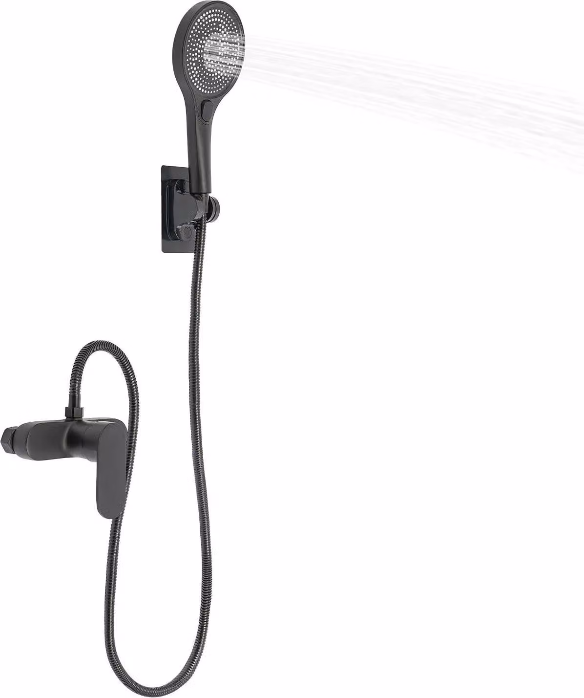 Set doccia per bagno - Rubinetto doccia a parete - Miscelatore monocomando - 3 tipi di getto: pulsante, pioggia, jet - Stile classico - Nero