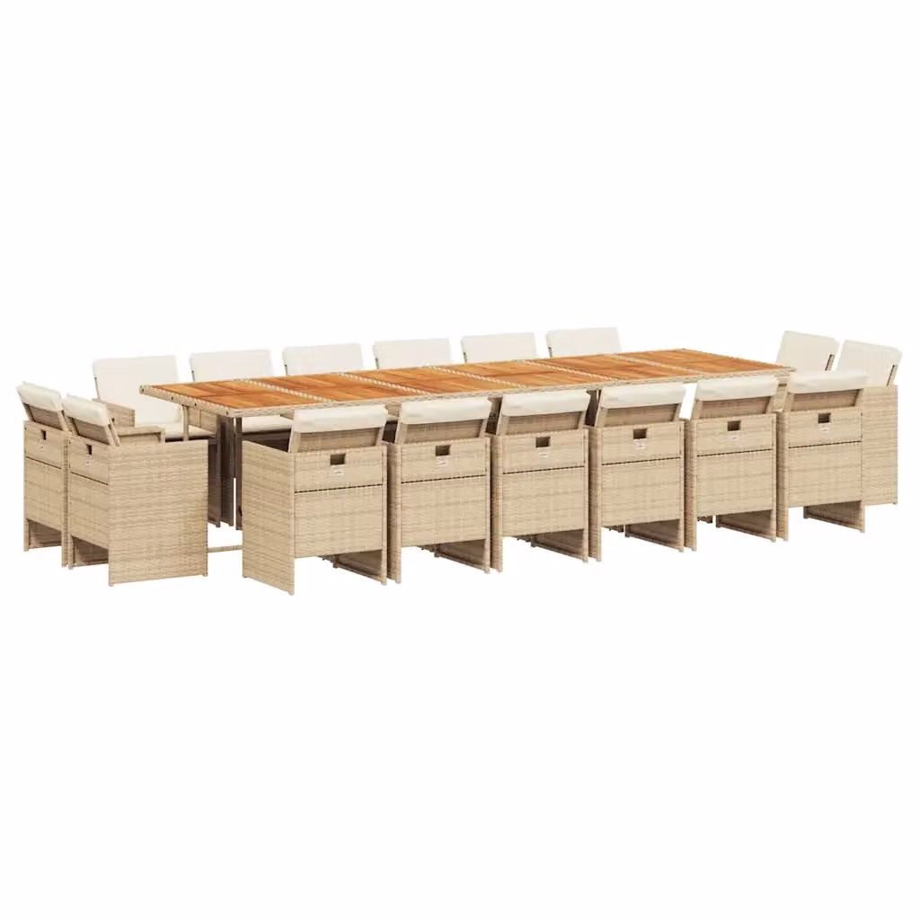 Set da pranzo da giardino vidaXL in polyrattan e legno di acacia con 17 pezzi e cuscini beige – 2