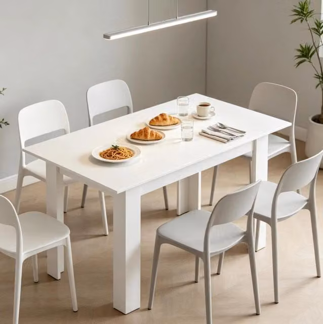 Tavolo da pranzo allungabile bianco in MDF e acciaio 140-180 x 80 cm