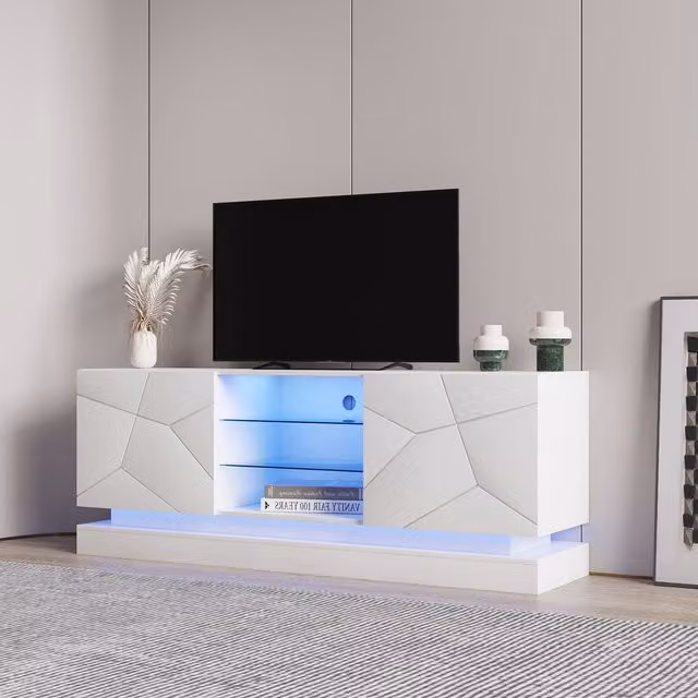 Mobile TV Moderno Aosom Bianco Lucido con Ripiani in Vetro L: 160 cm, P: 38.5 cm, H: 60 cm