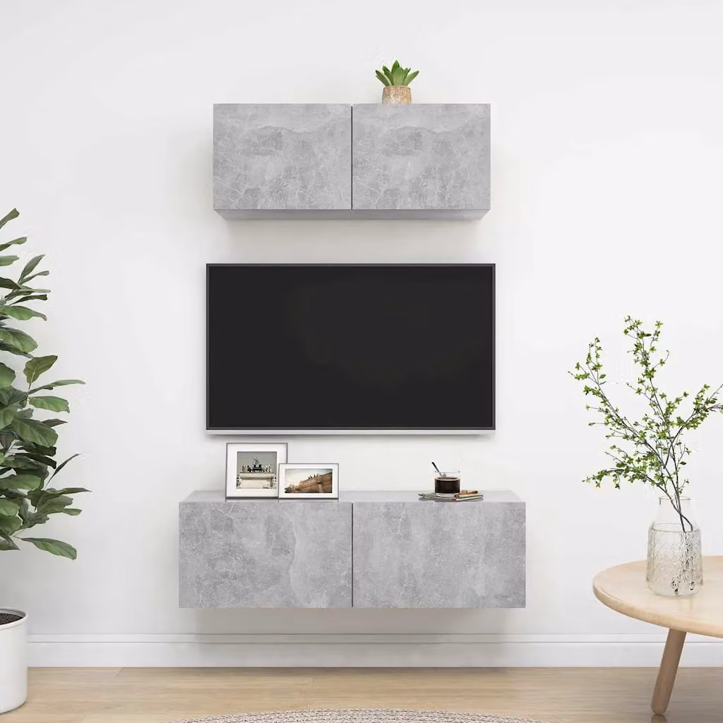 Set di 2 mobili porta TV moderni vidaXL in legno e MDF colore grigio opaco per soggiorno