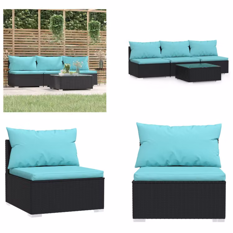 vidaXL set salotto da giardino 4 pezzi con cuscini in poly rattan nero - set salotto da giardino - set salotto da giardino - divano e tavolo - set salotto da patio