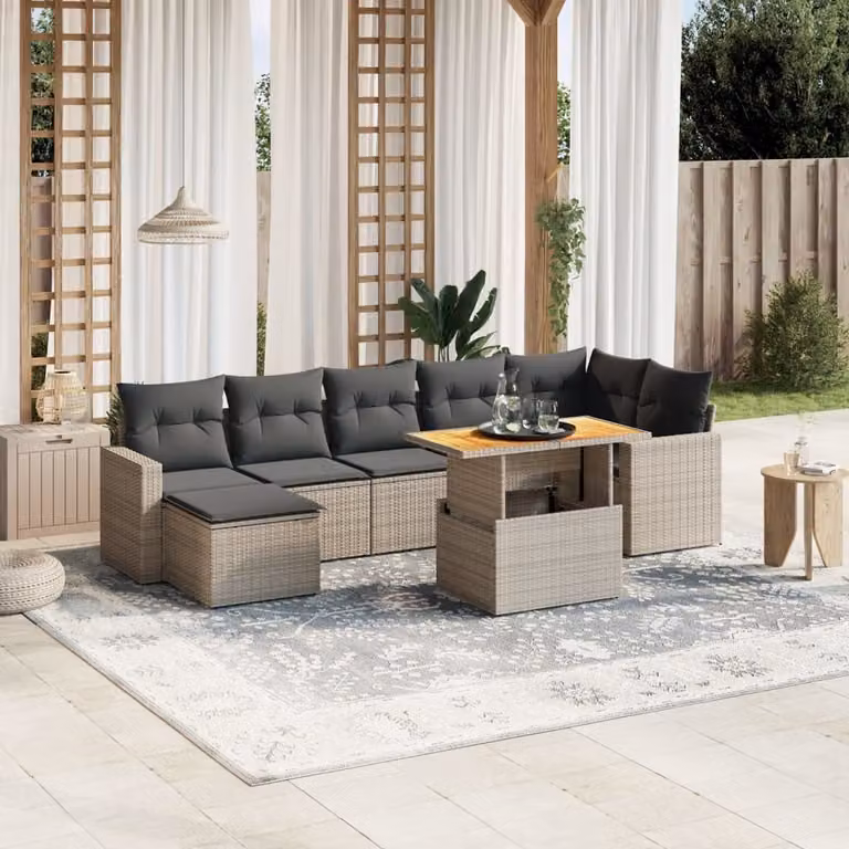 Maison Exclusive - Set da giardino 8 pezzi con cuscini grigio in polyrattan