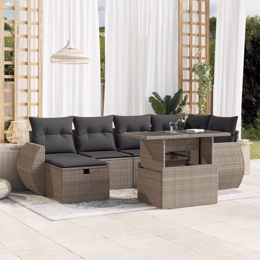 Maison Exclusive - Set Divani da Giardino 7pz con Cuscini Grigio Chiaro Polyrattan