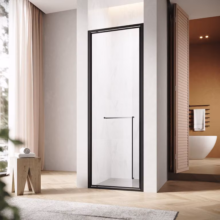 SONNI 70x195 cm nero opaco Porta doccia con cerniere invisibili, vetro di sicurezza da 6 mm, porta doccia con una sola parola