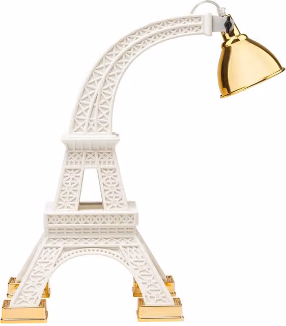 Qeeboo Paris XL Lampada da terra in fibra di vetro bianca con finiture oro/ottone, Altezza: 225 cm