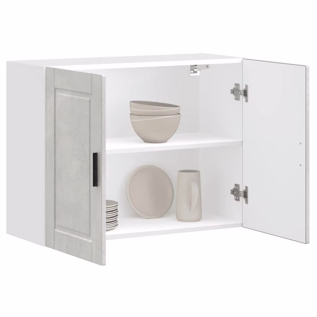 Pensile da parete moderno vidaXL in legno e MDF, bianco e grigio, con ante a battente e ripiani interni, L: 80 cm, H: 60 cm, P: 31 cm