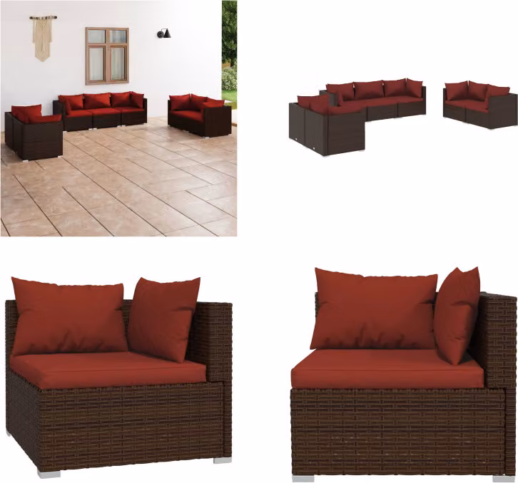 vidaXL set salotto da giardino 7 pezzi con cuscini in rattan marrone - set salotto da giardino - set salotto da giardino - set salotto da patio - set divano da giardino