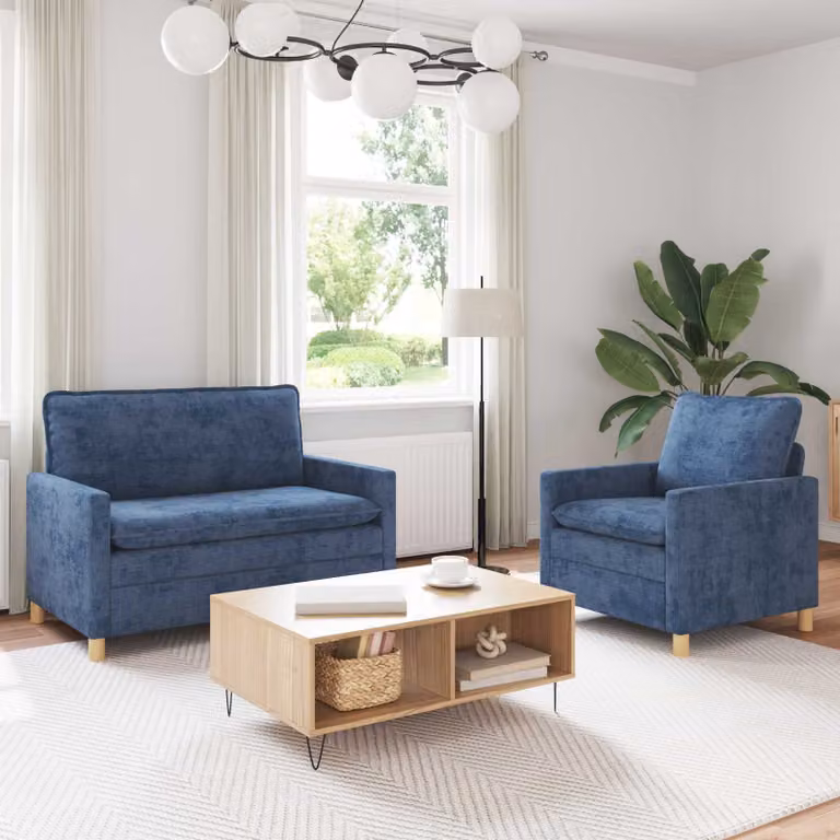 Set di 2 divani moderni vidaXL in tessuto blu con struttura in metallo e cuscini inclusi per il tuo soggiorno