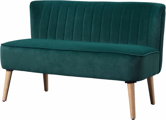 Divano HOMCOM design retrò a 2 posti in velluto verde scuro con gambe in legno L: 117 cm, P: 56,5 cm, H: 77 cm