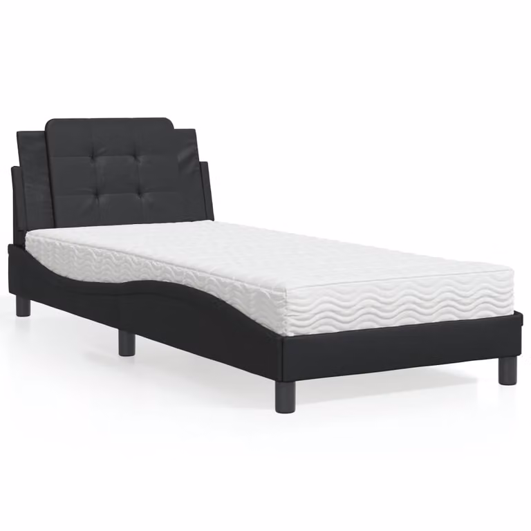 Letto con materasso vidaXL Zadar Nero in similpelle e tessuto L/P/H: 90 x 190 cm