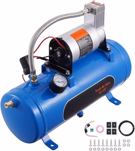 Compressore d'aria da 6 litri, 12 V, 8 bar, con sistema pneumatico per clacson, pompe per pneumatici e materassi ad aria