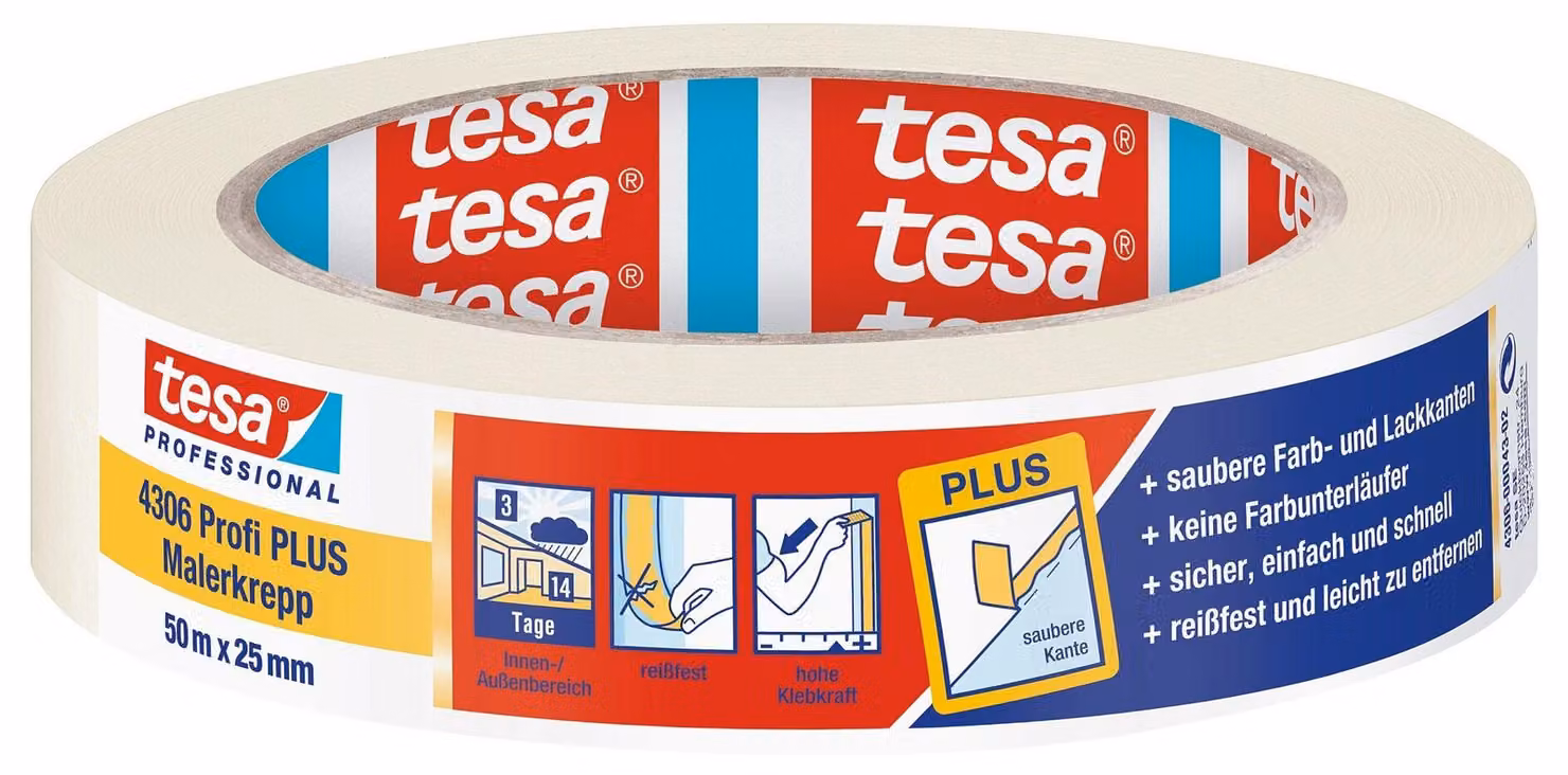 tesa04306-00043-02 tesa Crepe per pittori 4306 Profi Plus, 25 mm x 50 m